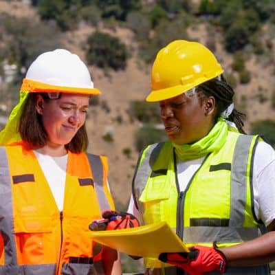 Air quality site inspection engineering - ALTA SURVEY Denver Field engineers reviewing air quality monitoring data and site conditions during an environmental inspection