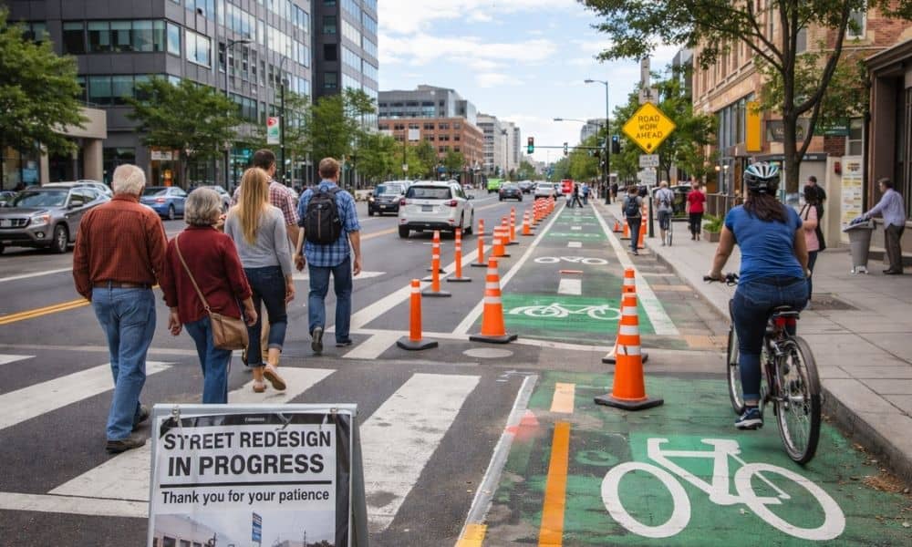 Urban street redesign showing how transportation engineering changes respond to public pushback and community concerns